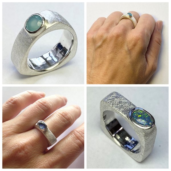 blauer stein, edelstein, ring mit stein, mattierter, ausgefallener, besonderer, goldschmiede arbeit, zierlicher, kleiner, beisteckring, breiter ring
